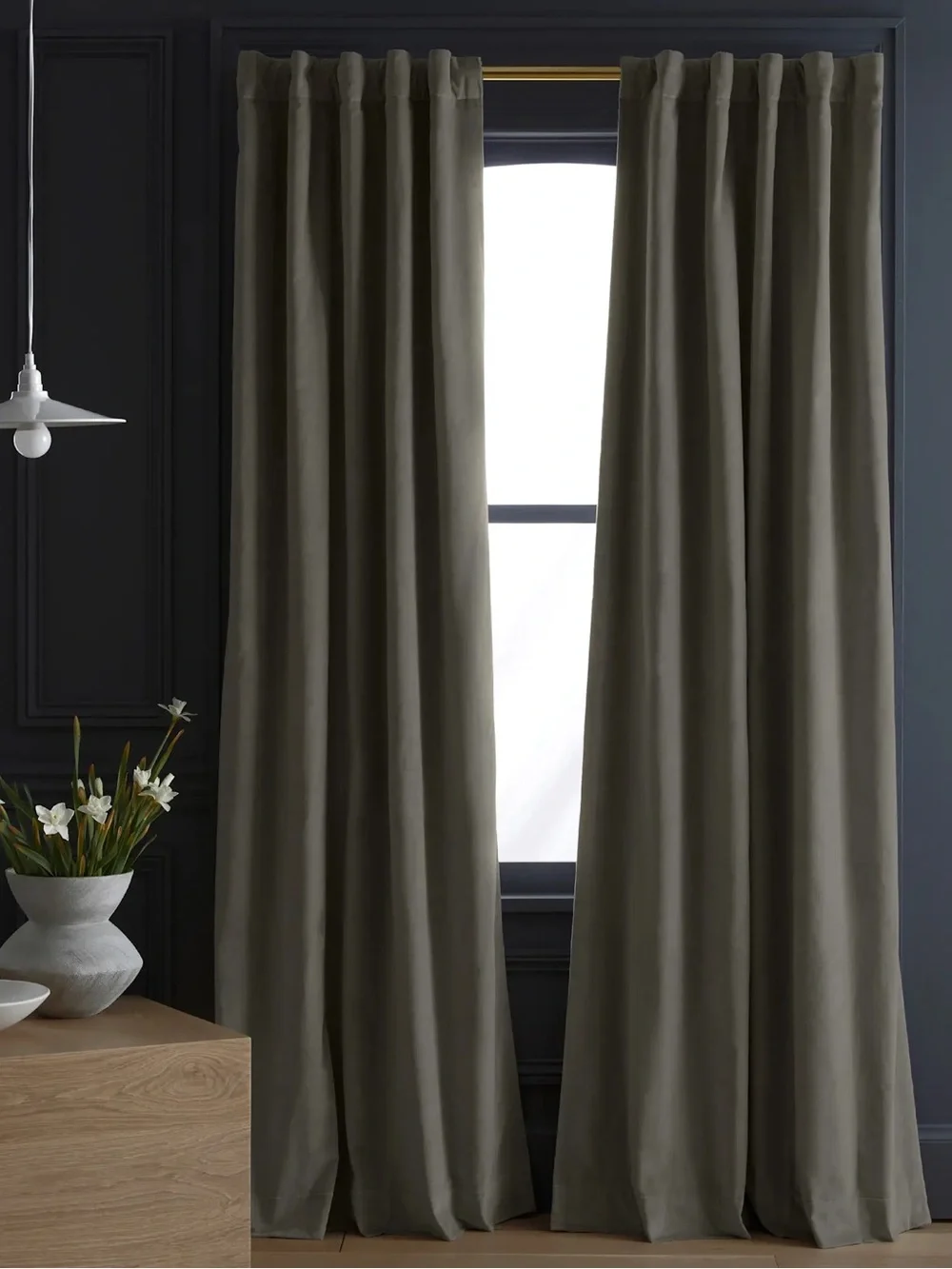 QUINCE Set Of 2 48x84 Cotton Velvet Curtains- 1 Light Filtering, 1 Blackout 9506